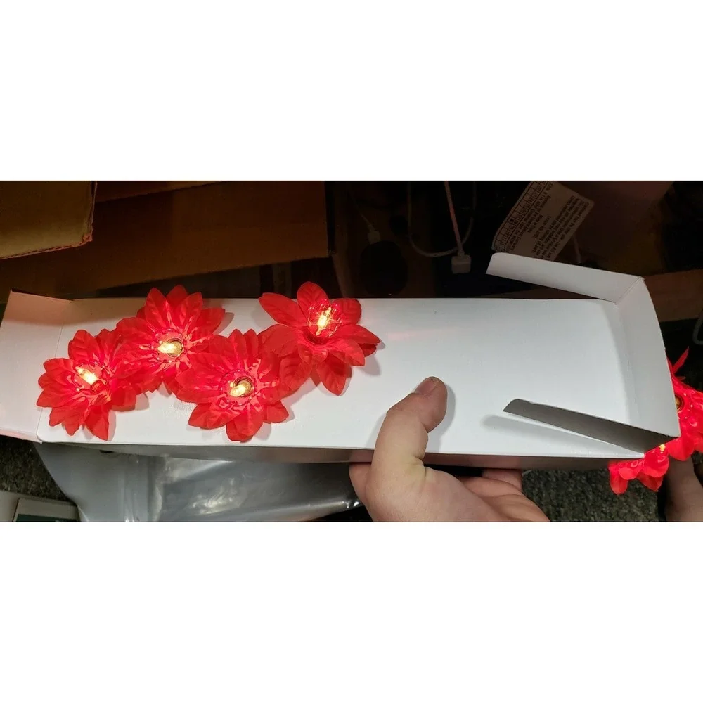 Lot of 3 GE Red Poinsettia Christmas 20 Light Set - Decoration‎ - Holiday
